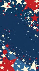 A vector of a red, white, and blue banner with Happy 4th of July text, surrounded by stars, set against a clean background with ample copy space
