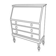 set isolated linear furniture vintage wooden chest of drawers commode in vector. interior icon for poster sticker design logo