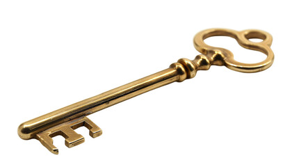 Golden key die cut PNG style isolated on white and transparent background