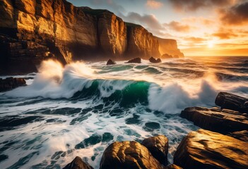 dramatic coastal cliffs powerful ocean waves crashing rocks, coastline, rugged, sea, water, nature, scenery, landscape, shoreline, jagged, turbulent, rough