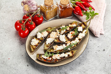 Grilled eggplant with feta cheese