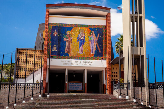 AGUADAS, COLOMBIA - JANUARY 15, 2024: Parish of Our Lady of the Rosary of Chiquinquira at the heritage town of Aguadas located at the Caldas department in Colombia.