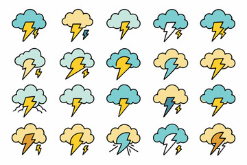 weather icons, sunny, cloudy, rain, storm, snow