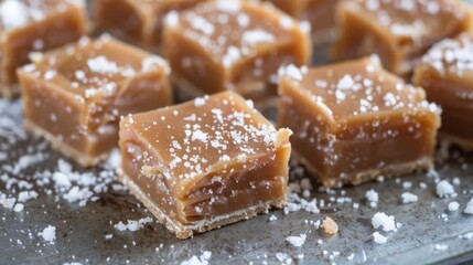 Soft and chewy caramel squares, dusted lightly with sea salt for a perfect balance.