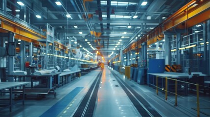 The assembly line in a modern factory operates efficiently, ensuring high-quality production standards.