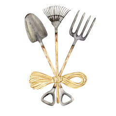 Gardening tools set isolated.
