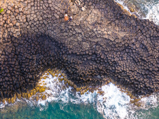 View of Ganh Da Dia or Da Dia Reef is a seashore area of uniformly interlocking basalt rock columns...