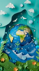 Ecology and world water day, Saving water and world Environment day, environmental protection and save earth water, Paper art