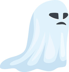 Cartoon illustration of a sad blue ghost floating with a neutral expression, perfect for halloween projects