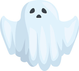 Cartoon ghost with sad face expression floating with arms raised