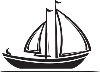 Vector illustration of boat isolated on white background. Monochrome style.