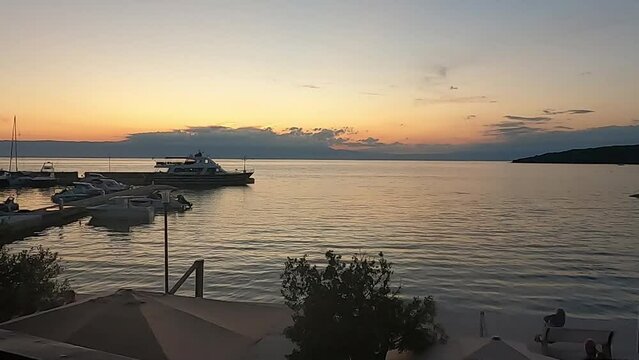 sunset at the harbor in Croatia at sea