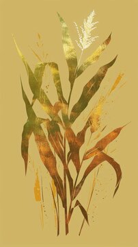 golden leaves and wheat on yellow background clip art preview
