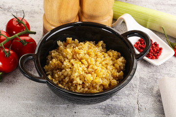 Boiled bulgur wheat in the bowl