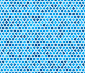 Honeycomb mosaic hexagons background. Rounded hexagons mosaic pattern with inner solid cells. Blue color tones. Hexagon shapes. Seamless pattern. Tileable vector illustration.