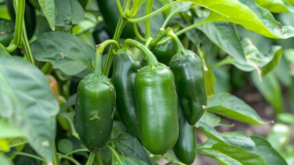 Fresh Green Jalapeo Peppers on Bush Ready for Harvest