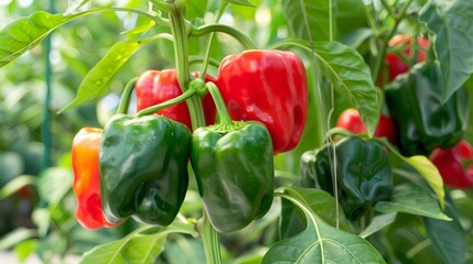 Ripe Bell Peppers Ready for Harvesting on Plant