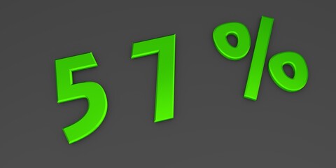 Green 3D fifty seven percent on a gray background. Rendering.