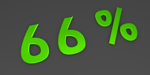 Green 3D sixty six percent on a gray background. Rendering.