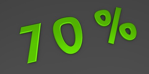 Green 3D seventy percent on a gray background. Rendering.