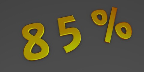 Orange 3D eighty five percent on a gray background. Rendering.