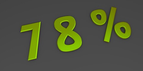 Yellow-green 3D seventy eight percent on a gray background. Rendering.