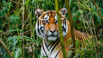 Fototapeta premium A Bengal Tiger Hiding In The Forest