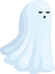 Cute little ghost floating with mouth open wide and eyes half closed