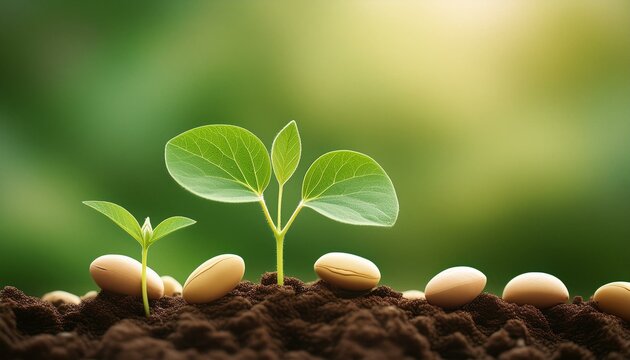soybean growth in farm with green leaf background agriculture plant seeding growing step