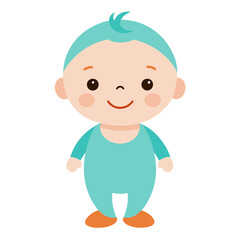 A baby boy in blue clothes sitting on white background