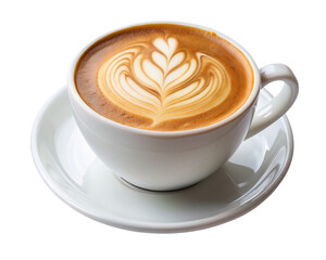 Cup of coffee latte isolated on transparent background with clipping path