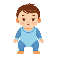 A baby boy in blue clothes sitting on white background