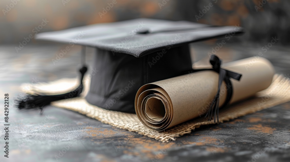 Canvas Prints Graduation Cap and Diploma: Illustrate a graduation cap and rolled diploma, isolated on a transparent background. - Canvas Prints