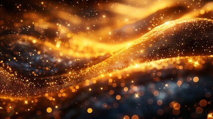 Gold particle waves flowing in a silky smooth pattern, symbolizing wealth, prosperity, or cutting-edge technology