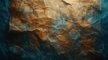 Naklejka premium Textured background of crumpled paper with a blue and brown color palette suggesting depth and dimension