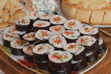 close up on japanese sushi plate