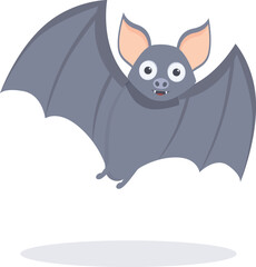Happy grey bat flying with spread wings cartoon character