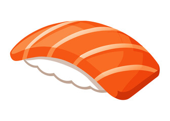 A close up of a single piece of sushi placed on a white background