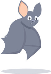Friendly and cartoonish grey bat with big ears is flying and smiling