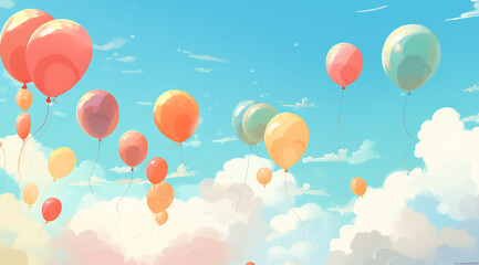 Obraz premium Celestial Celebration: Balloons Adrift in the Sky