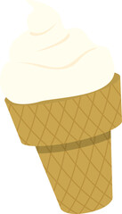Ice cream waffle cone, ilustration of a smooth vanilla soft cream
