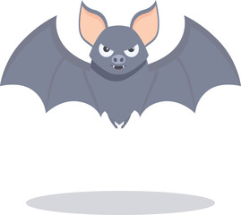 Cartoon bat character with big ears and fangs showing while spreading its wings