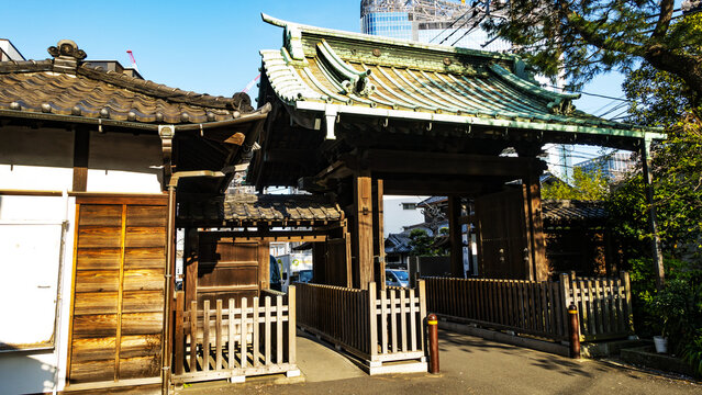 JAPAN, TOKYO &ndash; April 2024: Chumon gate, Sengaku-ji, Minato-Ku, Tokyo, 18th century