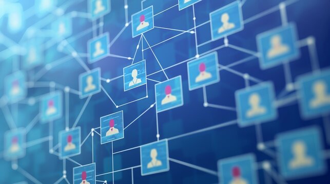 An organizational chart with clear, hierarchical structures, using boxes and lines to denote different levels of an organization.
