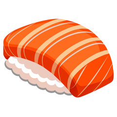 A close up of a single piece of sushi placed on a white background
