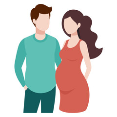 A man and a pregnant woman are standing next to each other, smiling and happy