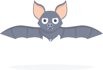 Cute cartoon bat flying with spread wings and big eyes