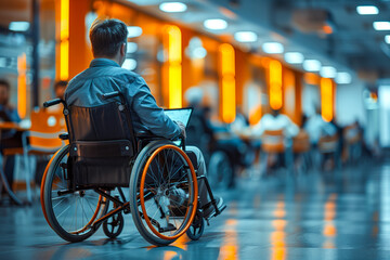 Obraz premium Man in Wheelchair Working in Modern Office