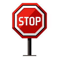 A stop sign mounted on a pole against a white backdrop