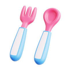 fork and spoon baby utensil food nutrition tool 3d icon illustrator render design